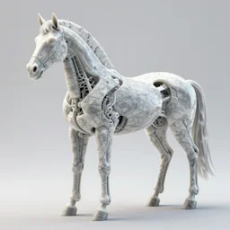 biomechanical horse made of marble, fractal 3 d structure, intricate details, octane render