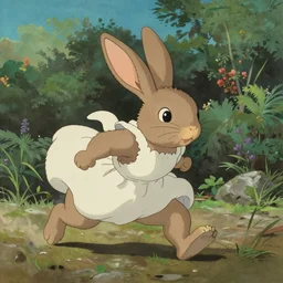 un Lapin belier, by studio ghibli painting, by Joaquin Sorolla rhads Leyendecker, An aesthetically pleasing, dynamic, energetic, lively, well-designed digital art, by Ohara Koson and Thomas Kinkade, traditional Japanese colors, superior quality, masterpiece