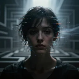 dark expressive portrait of the digitally glitched soul, dramatic lighting, lonely, sharp focus, god rays, edges, universal background, backlight,  soft diffusion, facial expression, chiaroscuro, character, atmospheric lighting, motion design, by Beksinski, maze, sharp focus, deviantart, irridescent, intense knowledge, masterpiece, paradox, portrait, 8K, 4K, cgsociety