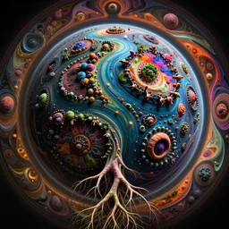 close up circular border with abstract symmetrical designs deep colorful sphere, concept art, nature, deep rivers, planet, fractals, depth of field, roots, fluid simulation in houdini, subsurface scattering, rendered in octane, cgsociety