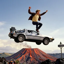 marty mcfly jumping a delorean over a volcano