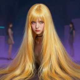 rima mashiro, absurdly long hair, blonde hair, hair down to floor, sharp focus, d & d, epic retrowave art, masterpiece, trending on art station, fantasy, digital painting, highly detailed, 8 k realistic, dof, art by artgerm, greg rutkowski, sasoura, satchely, no distorsion