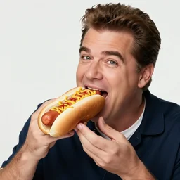 photo of jon lovitz eating a hotdog, 8 k, 8 5 mm f 5. 6