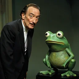 the salvador dali as emperor of universe and pepe the frog as statue | still frame from the movie by ridley scott with cinematogrophy of christopher doyle and art direction by hans giger, anamorphic lens, 8 k