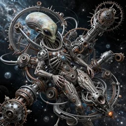 an alien battle in space, intricate, ultra detailed, intricate, 8 k, in the style of mark cooper