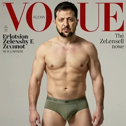 Volodymyr Zelensky as underwear model  on the cover of the Vogue magazine