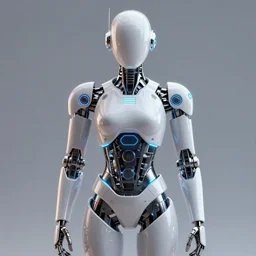 3D render of a smooth simple cyberpunk humanoid futuristic sci-fi robot, neon lights, metallic, in the style of Daniel Dociu, dramatic lighting, Trending on Artstation HQ, 4K, UHD, High quality, Unreal Engine