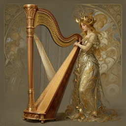 a strange harp, d & d, fantasy, intricate, elegant, highly detailed, digital painting, artstation, concept art, smooth, sharp focus, illustration, art by artgerm and greg rutkowski and alphonse mucha
