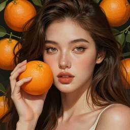 portrait of a beautiful woman with oranges, detailed illustration, digital art, overdetailed art, concept art, highly saturated colors, detailed illustration, hd, 4 k, digital art, cgsociety and beeple highly detailed, cinematic lighting, illustration, art, very coherent. high detail, dan mumford, greg, rutkowski, trending on artstation