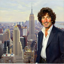 bob ross painting of new york cityscape
