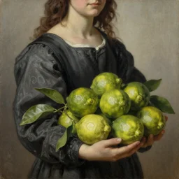 why can't i carry all these limes, oil painting, renassaince, realistic
