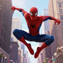 exciting matte painting of a 3 d full body character illustration of miles morales spiderman from into the spiderverse swinging through brooklyn new york with screentones texture, miles morales!!!, into the spiderverse, spiderverse, 8 k, sharp focus, substance painter, painted texture maps, octane render, in the style of sony pictures animation
