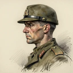 a realistic yet scraggly portrait sketch of the side profile of a stern and sophisticated the soldier, trending on artstation, intricate details, in the style of frank auerbach, in the style of sergio aragones, in the style of martin ansin, in the style of david aja, in the style of mattias adolfsson