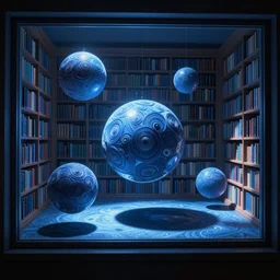 astronomy library, windows, cast shadows. fractal spheres. blue intricate environment, art by rossdraws, kim jung gi, peter mohrbacher, victo ngai, thomas kinkade, carl spitzweg, craig mullins. unreal engine 5, blender, octane, ray tracing, dramatic studio lighting, sharp focus, masterpiece, post processing