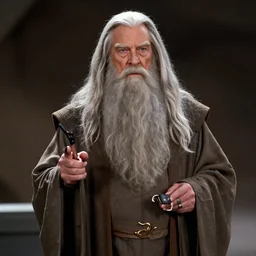 Gandalf in the role of Captain Kirk in a scene from Star Trek the original series