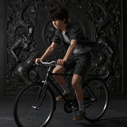 kaneda riding his bike, hyper detailed, dark palette, masterpiece, ornate dark, suehiro moaruo, katsuhiro otomo, shintaro kago, cgsociety, octane render, ambient light
