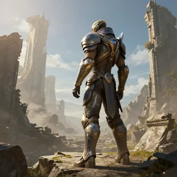 a beautiful render of a destiny 2 titan looking over old world ruins, unreal engine, concept art by joseph cross
