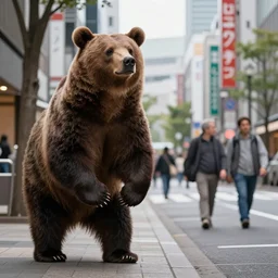tokyo street city hyperrealism, no blur, 4k resolution, ultra detailed, bears, style of John Berkey, Norman Rockwell, Hans Thoma, Ivan Shishkin, Tyler Edlin, Thomas Kinkade