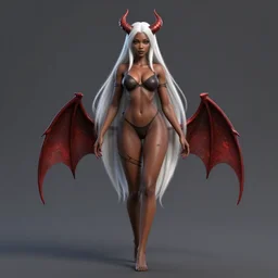 full length complex 3 d hyper realistic smooth ultra sharp render of a gorgeous light skinned african woman with white hair | demoness, succubus | art by 吵 集 仁 儿 on artstation + oh jinwook + sakimichan