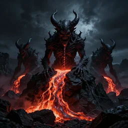 lava,, demons, dark, high contrast, spooky, horror
