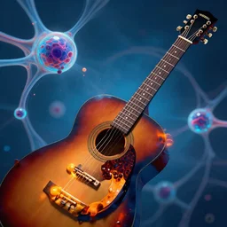 a guitar depicted with quark-gluon plasma