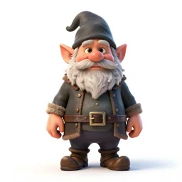 stern gnome alchemist, stylized pixar-style 3d render, full body, standing, isolated on a pure white background, centered, whole figure in frame, sharp focus, studio lighting