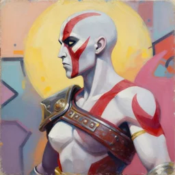 greg manchess portrait painting of a female kratos as overwatch character, medium shot, asymmetrical, profile picture, organic painting, sunny day, matte painting, bold shapes, hard edges, street art, trending on artstation, by huang guangjian and gil elvgren and sachin teng
