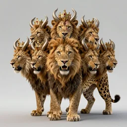 a beast resembling a leopard but with bear feet and a lion mouth having seven heads each head with ten horns each horn with a crown and a healed fatal wound on one of its heads