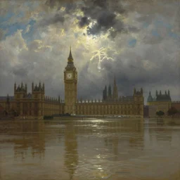 London flooded underwater, traditional oil painting, painted by Turner