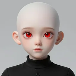 portrait of a 4 0 - year - old bald character, male, with a white complexion, wide, cat - like scarlet eyes, a nose flat like a snake's nose, and a thin mouth, wearing in black clothes, hyper realistic face, beautiful eyes, character art, art by mark brooks, hyperdetailed, cryengine, trending on artstation, digital art