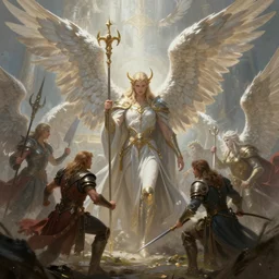 The epic battle of elves and angels, elegant, volumetric lighting, digital painting, highly detailed, artstation, sharp focus, illustration, concept art, ruan jia, steve mccurry
