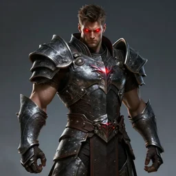 a highly detailed character portrait of a muscular man wearing a epic shadow armor with glowing red eyes concept art