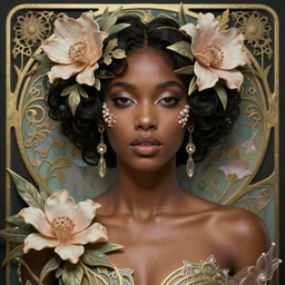 Hyperrealistic beautiful sexy ethereal mulatto girl portrait, art nouveau, fantasy, intricate flower designs, elegant, highly detailed, sharp focus, art by Artgerm and Greg Rutkowski and WLOP