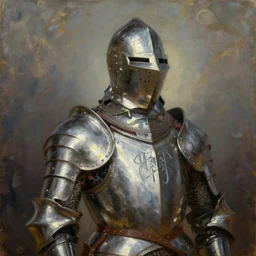 a knight in plate armor by pavel sokov, oil painting
