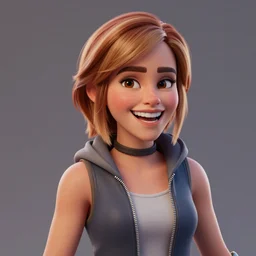textured film grain subsurface scattering fashion model face smiling laughing squinting emma watson as a fortnite character cgsociety octane render unreal engine redshift render trending on artstation trending on artstation render blender behance cg superhero