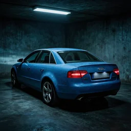 Denim Blue Audi A4 B6 in the Backrooms, liminal space, eerie, creepy