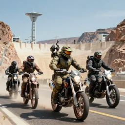 motorbikers race in hell, military chris foss, john harris, hoover dam'aircraft carrier tower'beeple, wayne barlowe, warhammer 4 0 k, halo, halo, mass effect