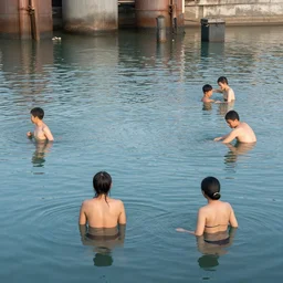 people bathing in industrial wastewater
