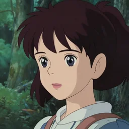 Kodak Portra 400, 8K, highly detailed, claire danes as studio ghibli princess mononoke seinen manga style 3/4 extreme closeup portrait, eye contact, focus on girl model, tilt shift zaha hadid anime style forest background: famous princess mononoke anime remake, forest scene