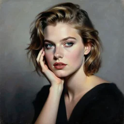 lea seydoux painted by andy warhol, aristocratic pose, high contrast, painting, portrait