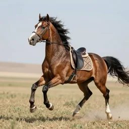 riding akhal - teke horse galloping, turkmenistan horse, turkmene foal, racehorse, persian horse, thoroughbred, saddle, bridle, arabian, unreal engine, photo realistic, in the style of rosa bonheur,