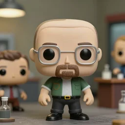 beautiful three point perspective film still of happy funko pop walter white meth lab in breaking bad, extreme closeup portrait in style of frontiers in miniature porcelain game studio art fashion edition, miniature porcelain portrait, eye contact, tilt shift style scene background, soft lighting, kodak portra 4 0 0, 8 k, macro, cinematic style by emmanuel lubezki