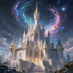 a beautiful castle outside of time and space, dreamy, eternity, cosmic, majestic, interstellar, iridescent sky, vibrant, digital art, airbrush, intricate, epic, depth, artstation, highly detailed, octane render, 8k