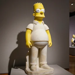 marble statue of The Simpson created by Michelango, museum exhibit
