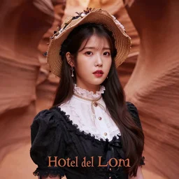 portrait of IU from Hotel del Luna, vaporwave mixed with Victorian era aesthetic, masterpiece, set on Antelope canyon