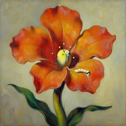carnivorous flower by Salvador Dali painting, ultra detail, brush strokes, teeth.
