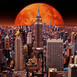 Digital art of New York City on Mars home to 80 million people, grainy 80's style retro futuristic art