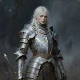 a hyper realistic painting of a fantasy undead knight in old broken armor, pale colors, fog, dark fantasy, cinematic lighting, nighttime, by rebecca guay