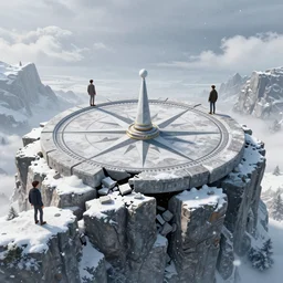 on a blizzard day, a huge and mysterious compass stone platform on the cliff of genesis began to break, simple by victo ngai, kilian eng and jake parker, anton fadeev, 2 d