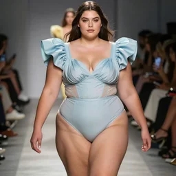 pinterest haute couture, flutter modern design, volume aesthetic, curvy model, summer collection tones, sigma 8 5 mm f / 8, high detail, runway photography, professionally retouched, interesting shade lighting